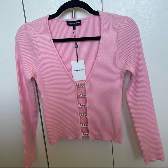 Generation Love Tops - Generation Love Pink Ribbed Long-Sleeve Top with Gold Chain Closures
